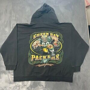 Vintage Green Bay Packers Hoodie 2XL Black 2000s Excellent NFL